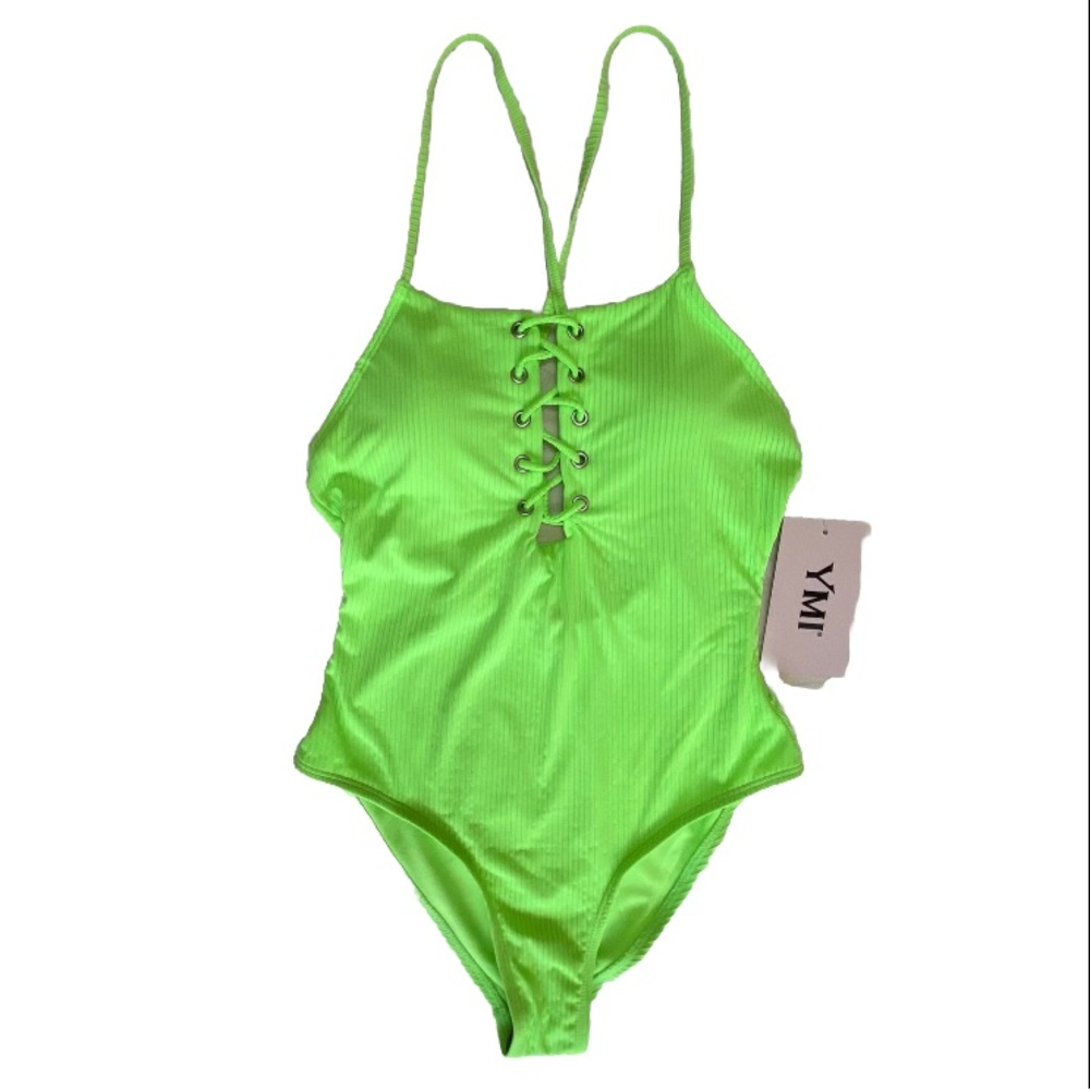 🆕 YMI Swimsuit Womens Small Fluorescent Green Lime Punch One Piece Bathing Suit